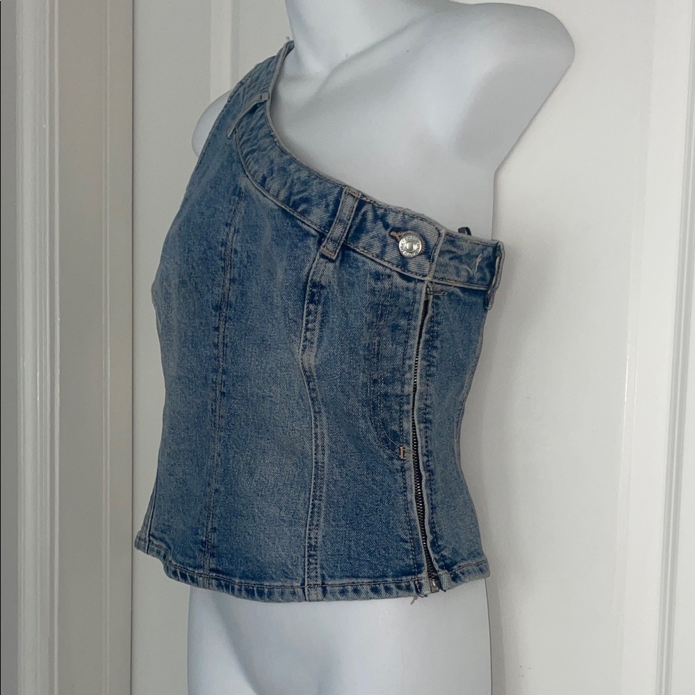 ZARA Denim One-Shoulder Top - Picture 2 of 6
